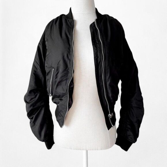 Topshop Zipper Detail Puffy Black Bomber Jacket Size XS - Picture 5 of 8